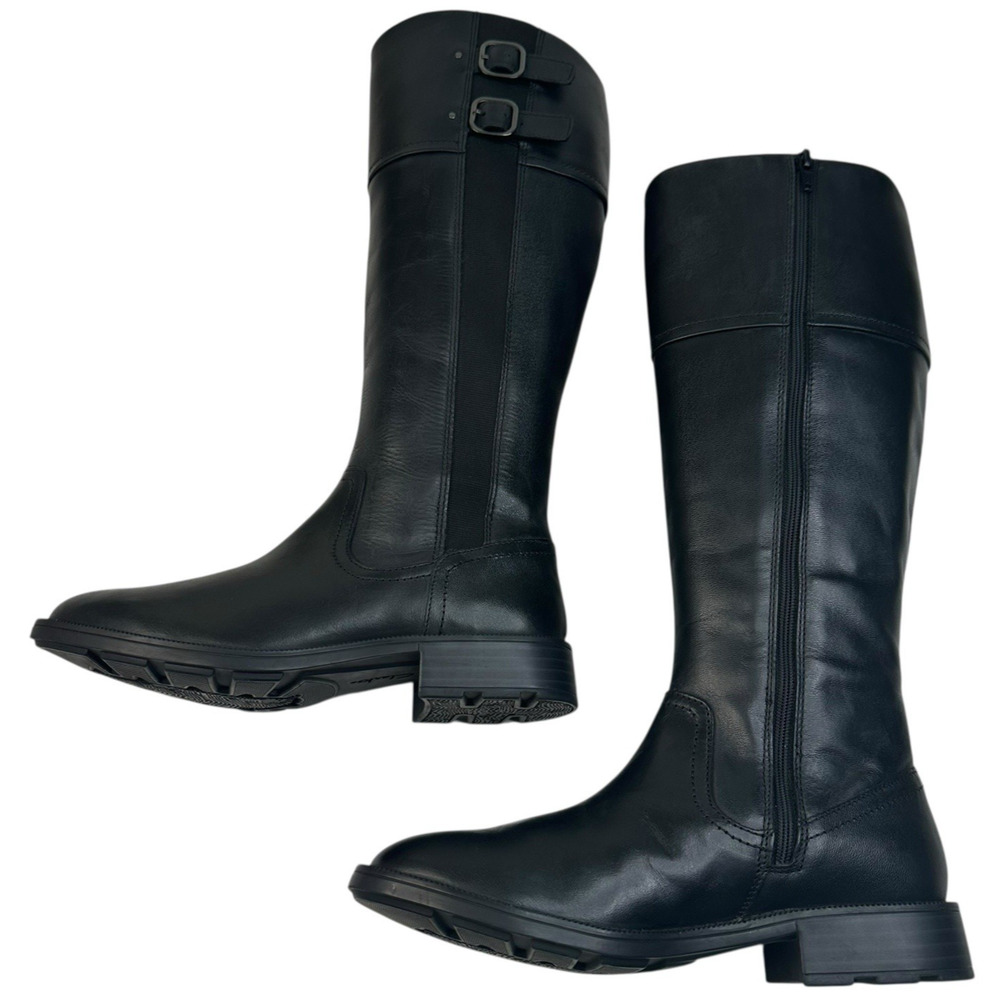 Clarks Adalynn Hope Black Leather Tall Riding Boots Womens 7M Side Zip $140 - Picture 4 of 10